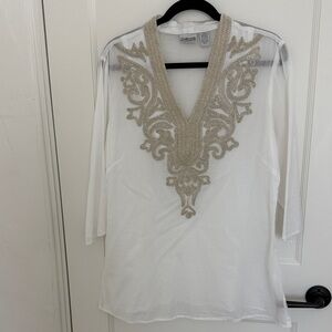 Chico's White Tunic with Gold Embroidery